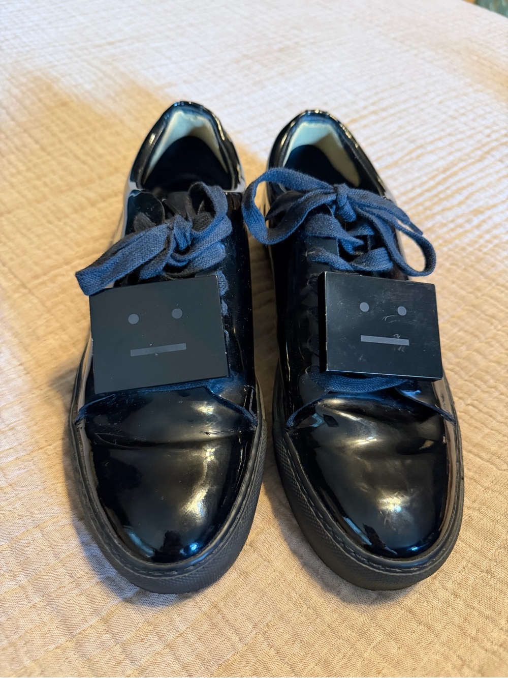 ACNE STUDIOS Black Patent Leather Sneakers, Sz 7.5 - Picture 4 of 11